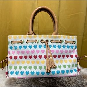Vintage Dooney & Bourke Rainbow Hearts collection tassel tote NWOT